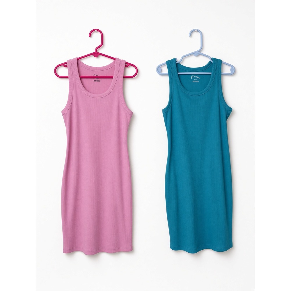 Art Class Girls Ribbed Tank Dress Set Size S 6/7 Pink Teal Blue Sleeveless 2pk